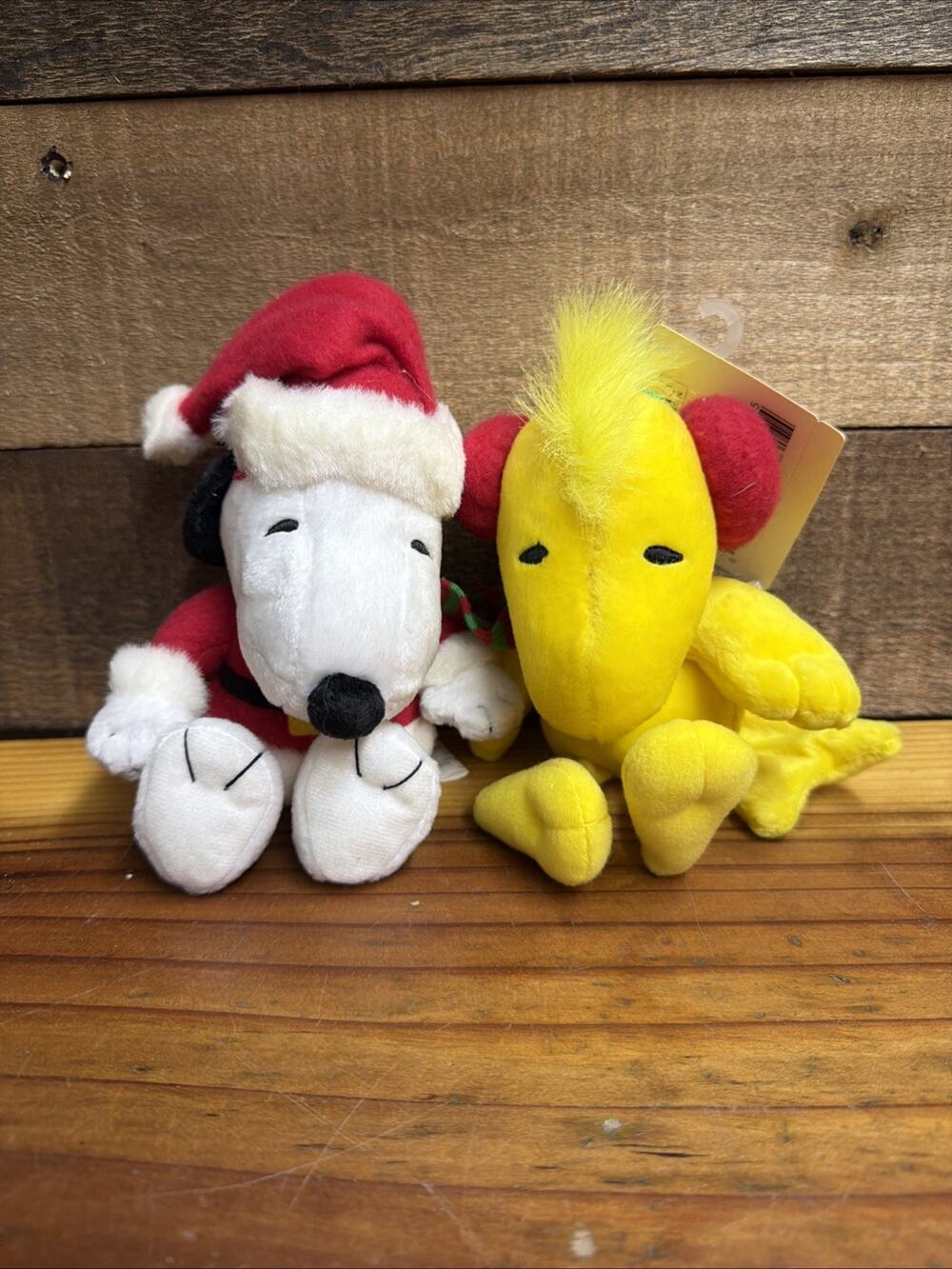 2 Hallmark Peanuts Santa Christmas Snoopy Woodstock 9” Plush Charlie Brown
